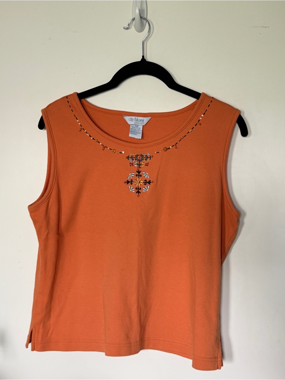 Women's Orange Sleeveless Embellished Top